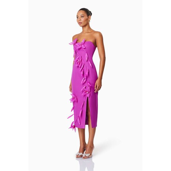 Elliatt Bethany Strapless Floral Midi Dress Purple Wedding Eventwear size S NWT - Picture 1 of 7